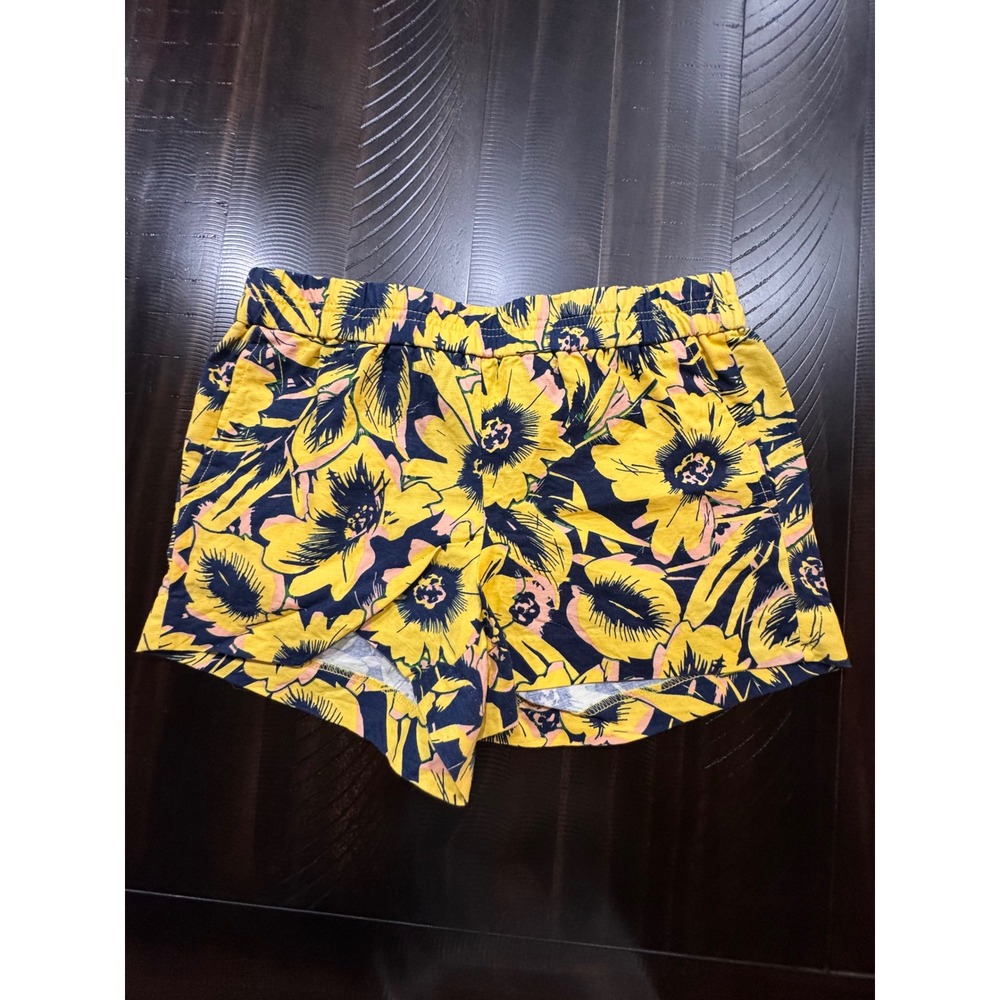 J.Crew Women Yellow Navy Floral Linen Cotton Pull On Shorts Size 4